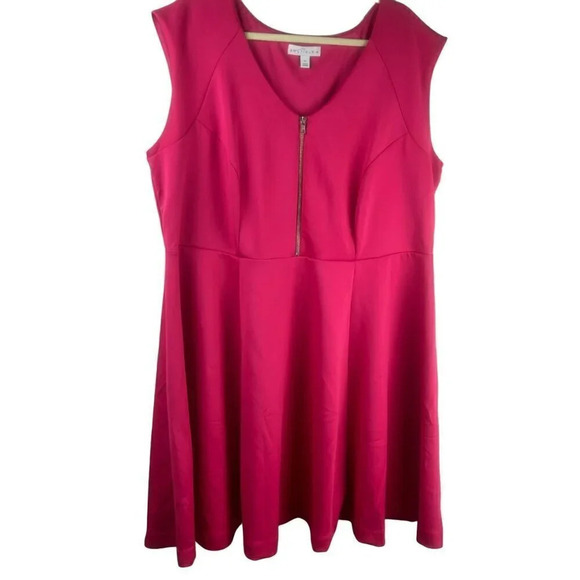 Boutique Fit Flare A Line Dress Women Plus 2X Pink Stretch Knit Knee Length Work - Picture 1 of 5